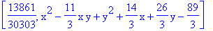 [13861/30303, x^2-11/3*x*y+y^2+14/3*x+26/3*y-89/3]